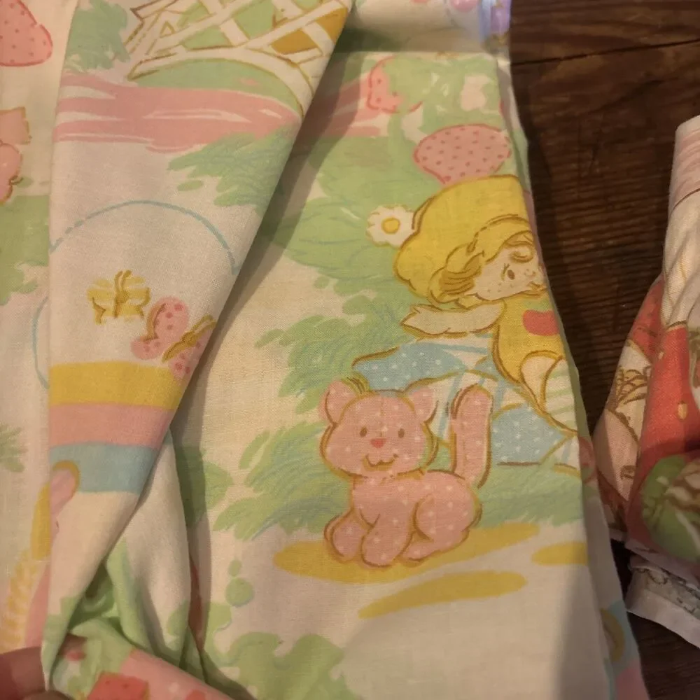 Vintage 1980s Strawberry Shortcake Twin Sheet 5 PC Set American Greetings READ